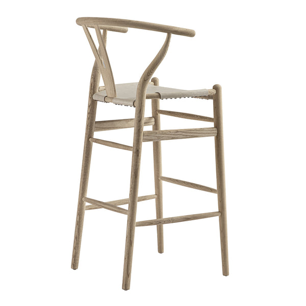 Hansel Bar Stool, Weathered Elm Frame with Light Gray Faux Leather Seat