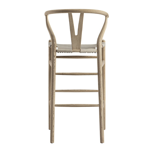 Hansel Bar Stool, Weathered Elm Frame with Light Gray Faux Leather Seat