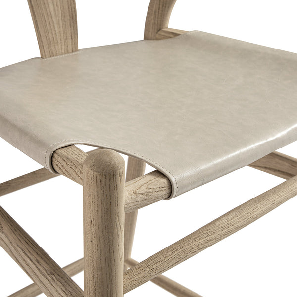 Hansel Bar Stool, Weathered Elm Frame with Light Gray Faux Leather Seat