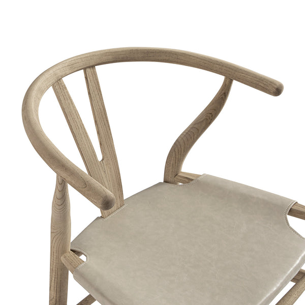 Hansel Bar Stool, Weathered Elm Frame with Light Gray Faux Leather Seat