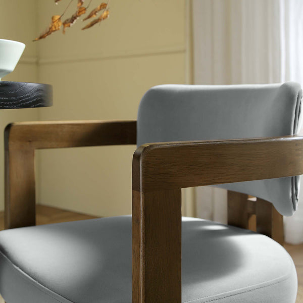 Stanford Curved Walnut Wood Frame Gray Velvet Chair