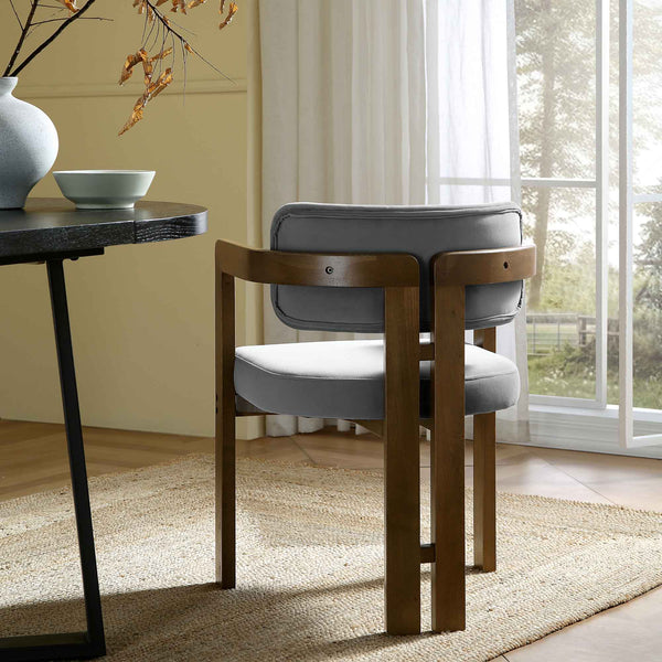 Stanford Curved Walnut Wood Frame Gray Velvet Chair