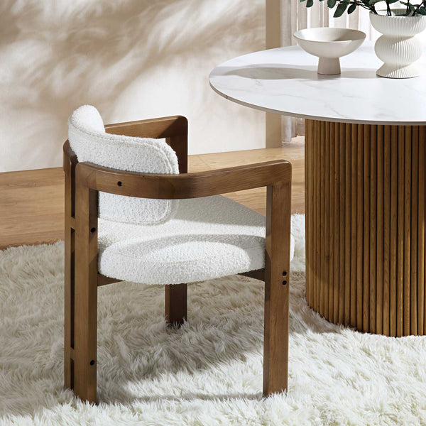 Stanford Curved Walnut Wood Frame White Boucle Chair