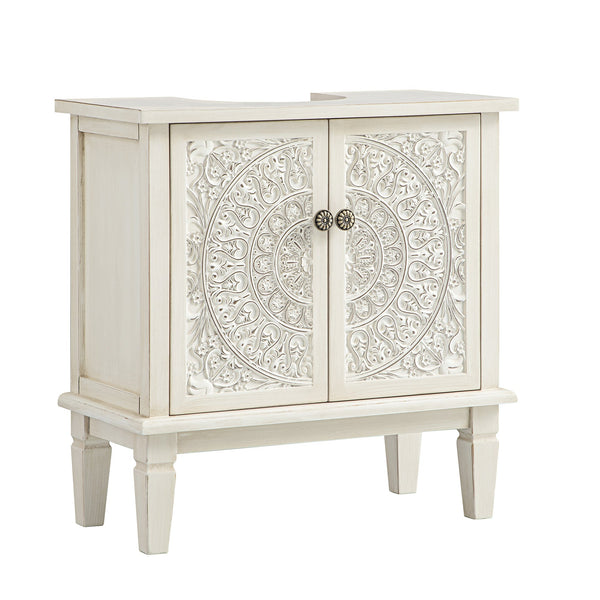 Chantilly Whitewashed Carved Bathroom Vanity Unit