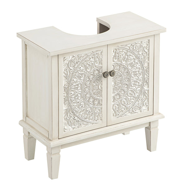Chantilly Whitewashed Carved Bathroom Vanity Unit