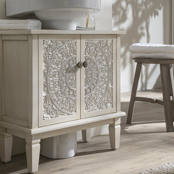 Chantilly Whitewashed Carved Bathroom Vanity Unit