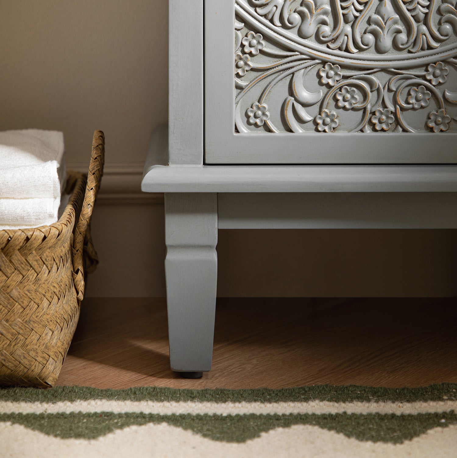 Chantilly Mid Gray Carved Bathroom Cupboard