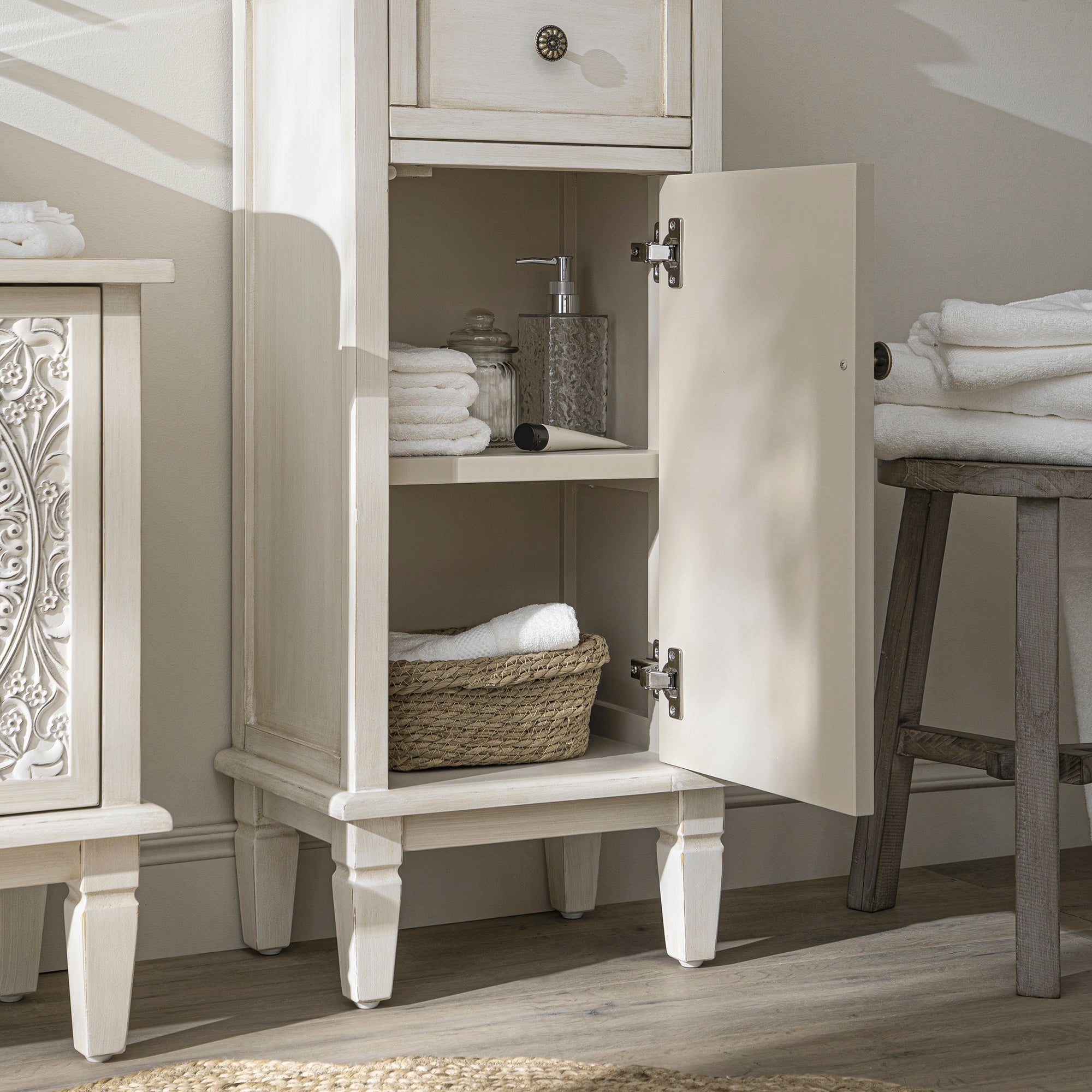 Chantilly Whitewashed Carved Bathroom Cupboard - daals - Bathroom Cabinets Chantilly Whitewashed Carved Bathroom Cupboard - daals - Bathroom Cabinets