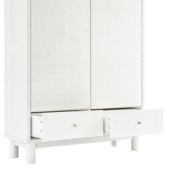 Maude Large Storage Cabinet, Washed White Ash with Raffia