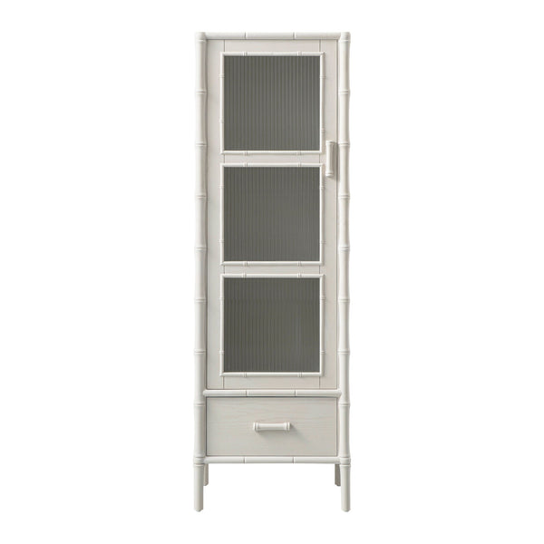 Elstowe Faux Bamboo and Fluted Glass 1-Door Cabinet, Shaded White