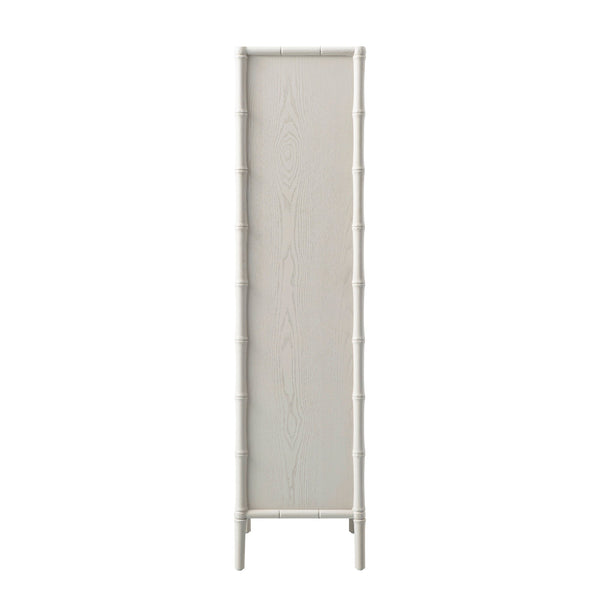 Elstowe Faux Bamboo and Fluted Glass 1-Door Cabinet, Shaded White