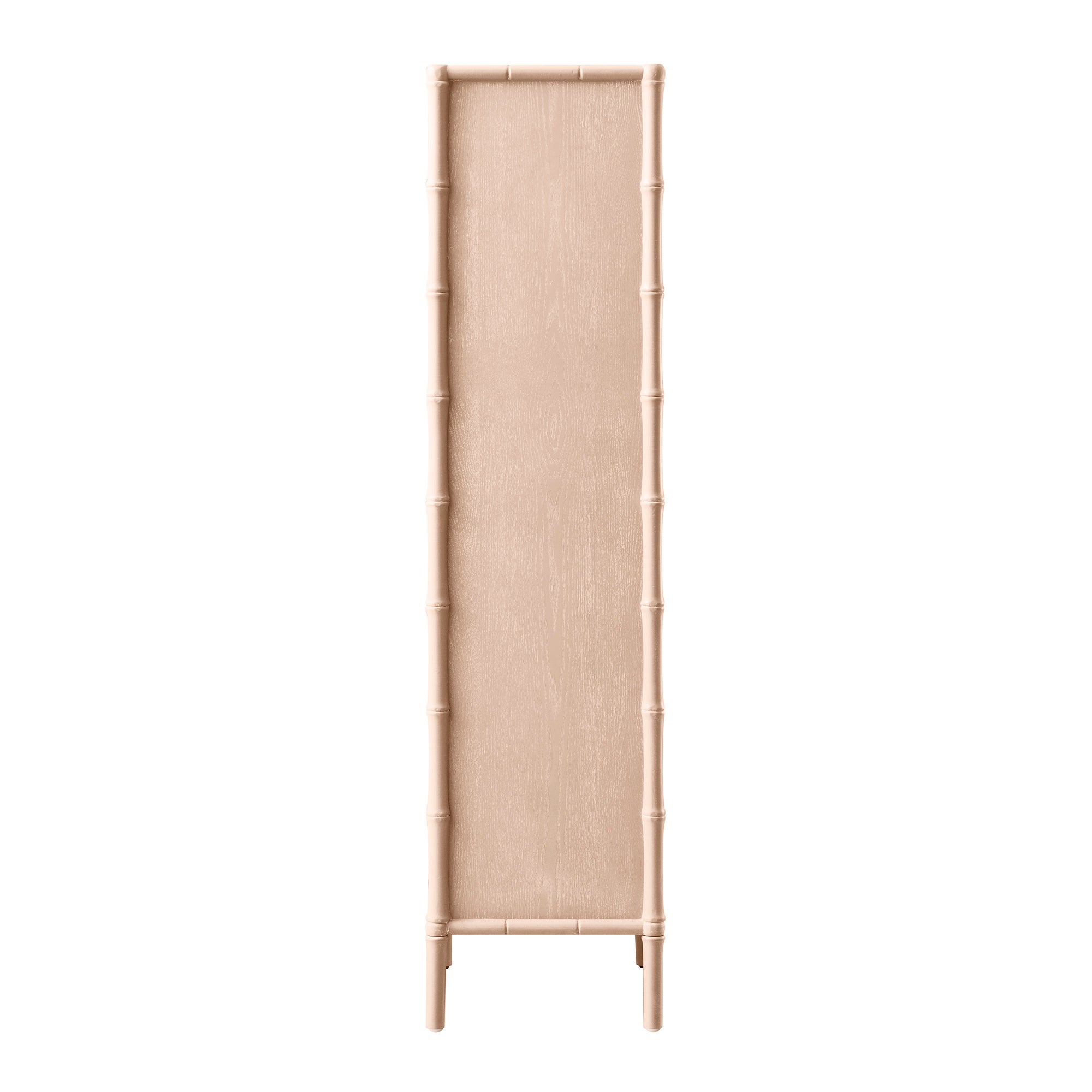 Elstowe Faux Bamboo and Fluted Glass 1-Door Cabinet, Nude Pink