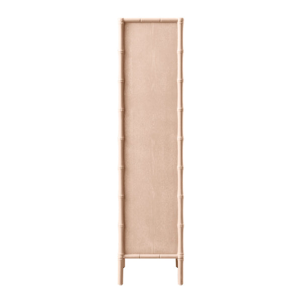 Elstowe Faux Bamboo and Fluted Glass 1-Door Cabinet, Nude Pink