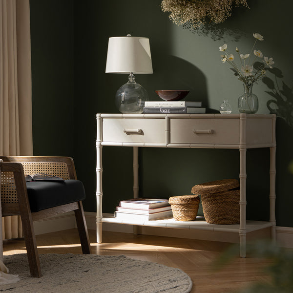 Elstowe Faux Bamboo 2-Drawer Console Table, Shaded White