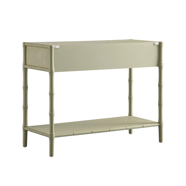 Elstowe Faux Bamboo 2-Drawer Console Table, Sage Green