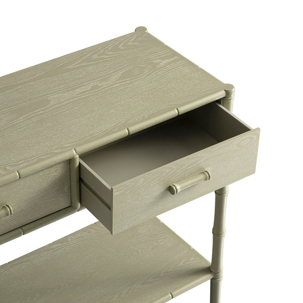 Elstowe Faux Bamboo 2-Drawer Console Table, Sage Green