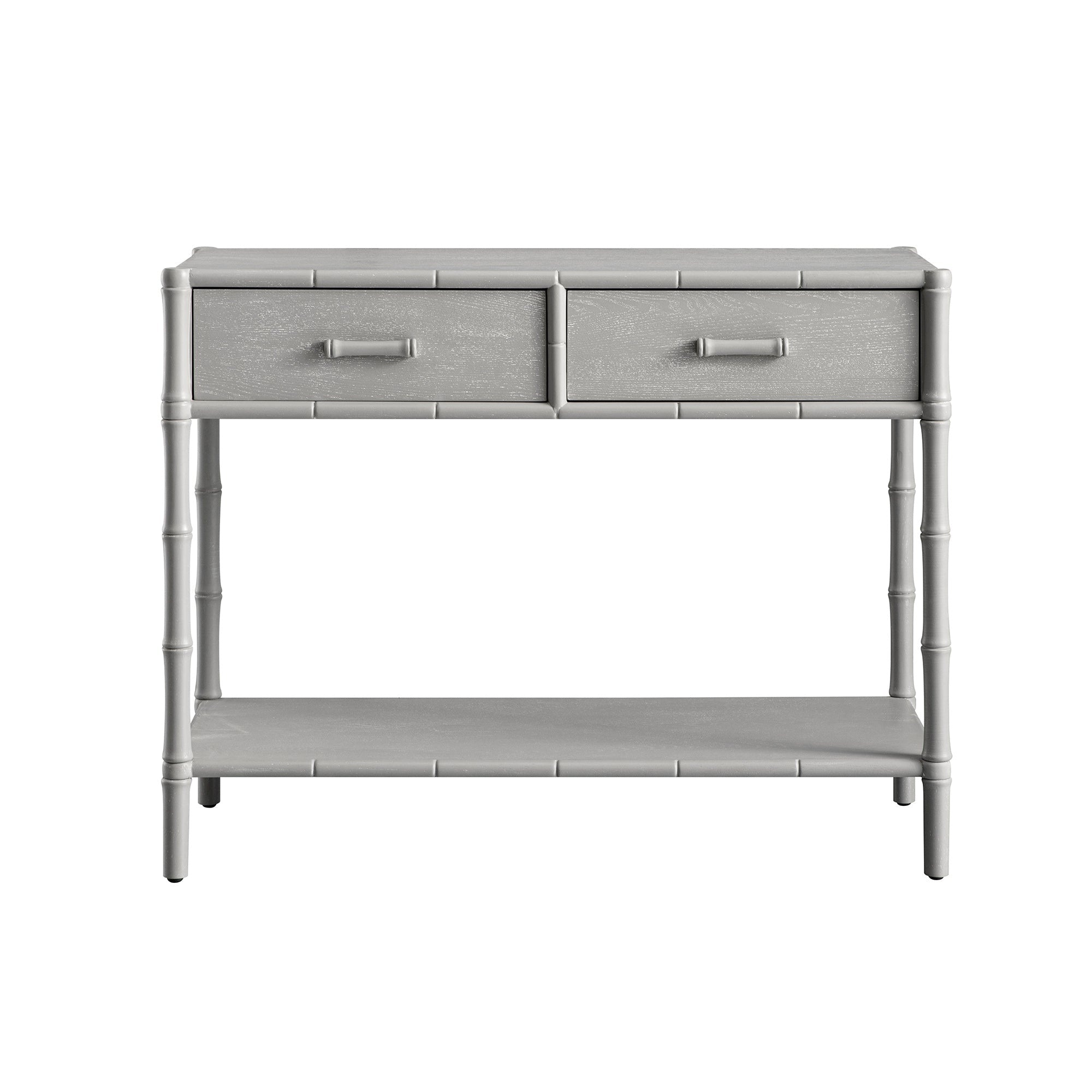 Elstowe Faux Bamboo 2-Drawer Console Table, Warm Gray