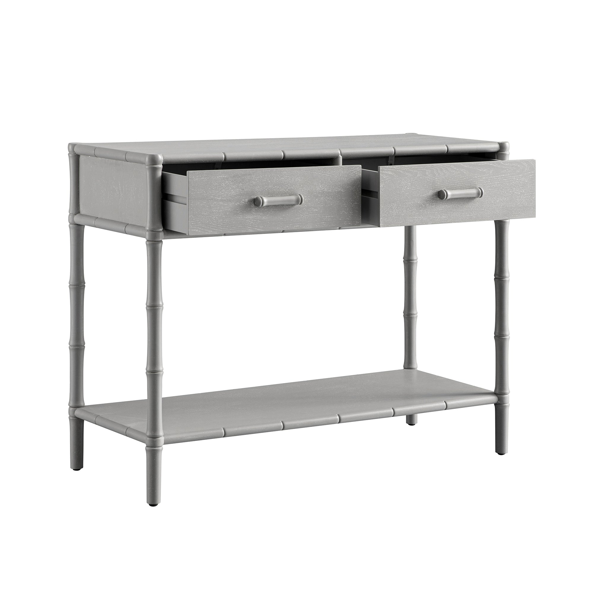 Elstowe Faux Bamboo 2-Drawer Console Table, Warm Gray