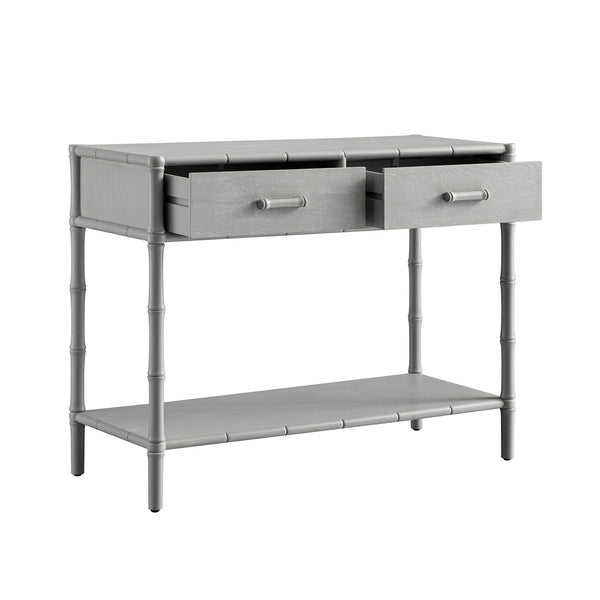 Elstowe Faux Bamboo 2-Drawer Console Table, Warm Gray