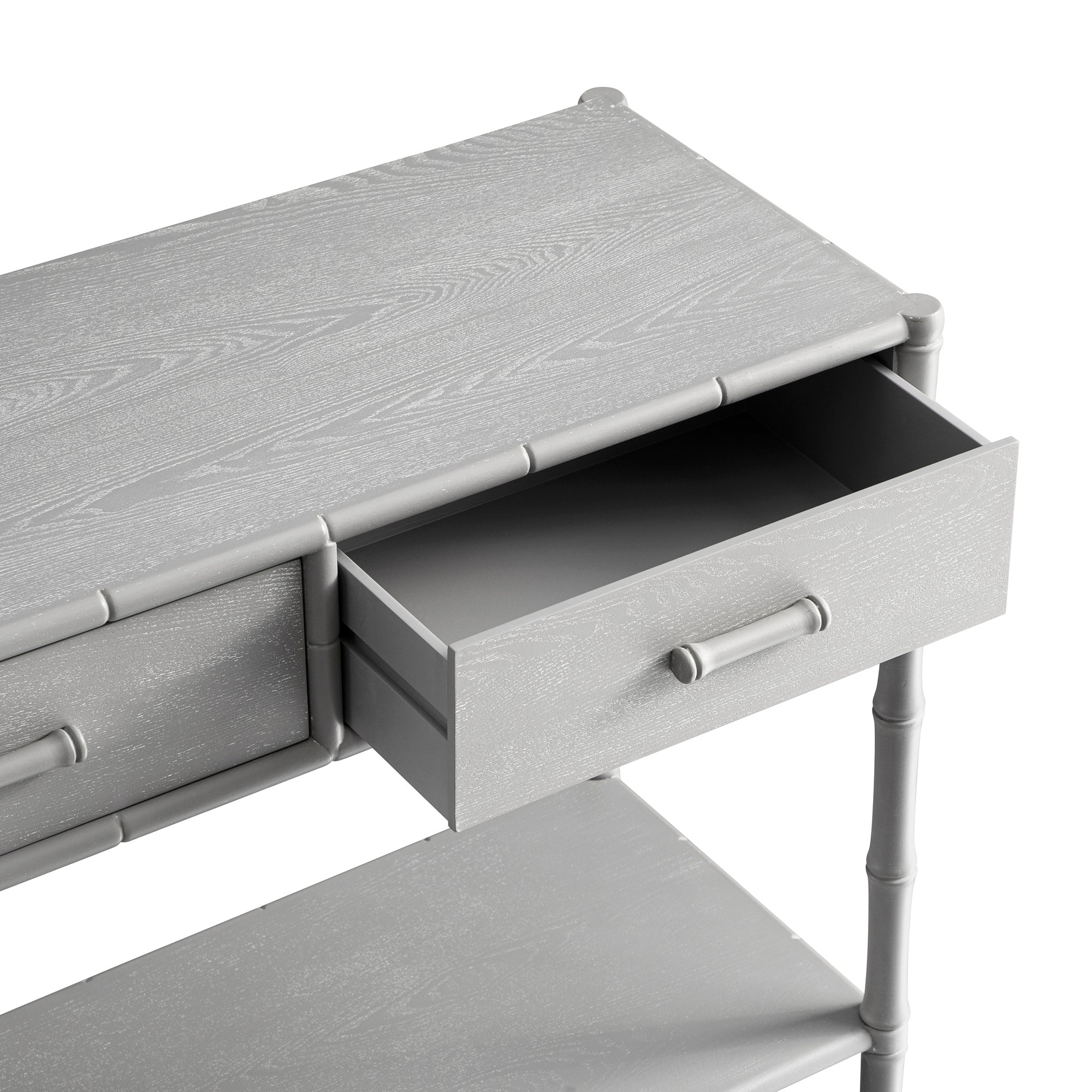 Elstowe Faux Bamboo 2-Drawer Console Table, Warm Gray