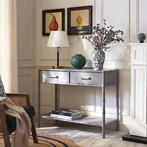 Elstowe Faux Bamboo 2-Drawer Console Table, Warm Gray
