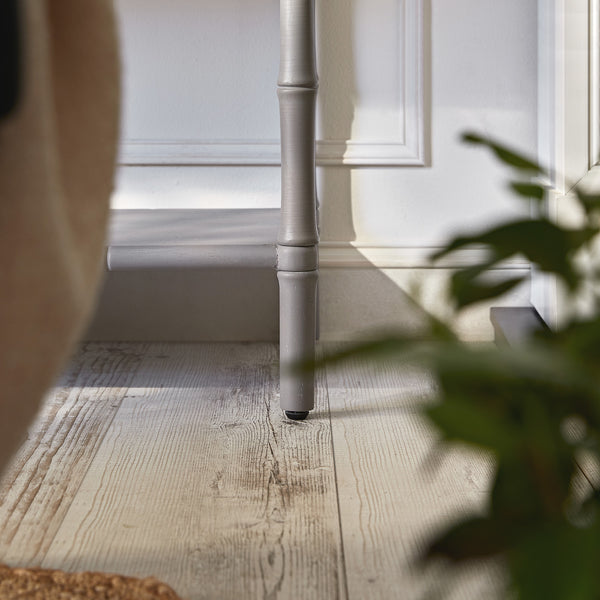 Elstowe Faux Bamboo 2-Drawer Console Table, Warm Gray