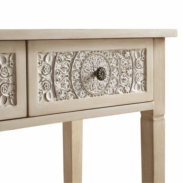 Chantilly Whitewashed Carved Console Table