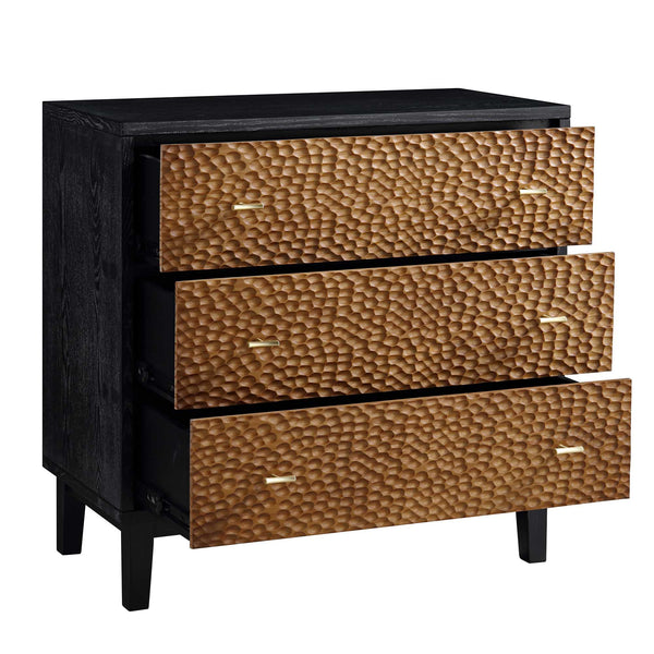 Bianca Chip Carved 3 Drawer Dresser, Antique Bronze & Black