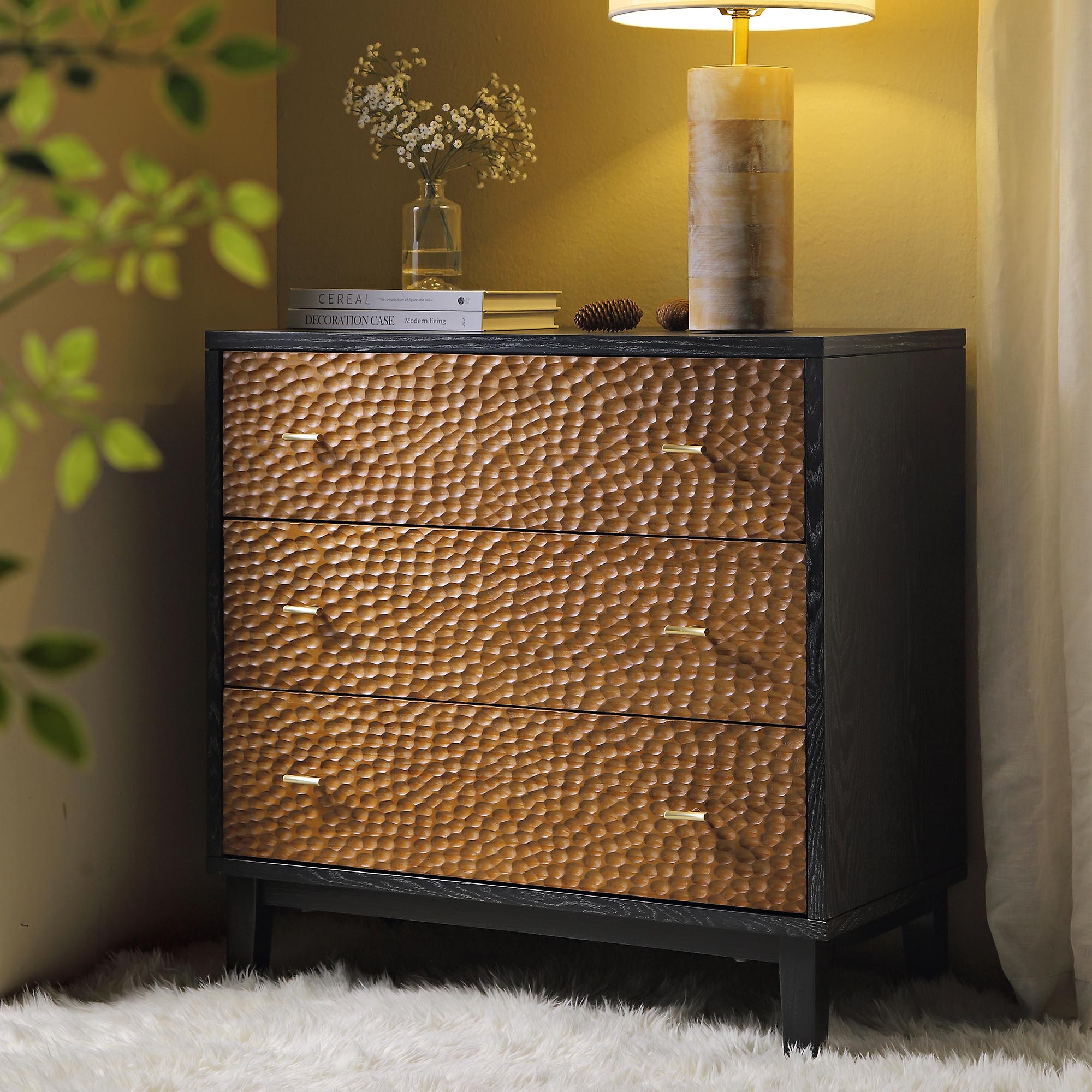 Bianca Chip Carved 3 Drawer Dresser, Antique Bronze & Black | daals.com Bianca Chip Carved 3 Drawer Dresser, Antique Bronze & Black | daals.com