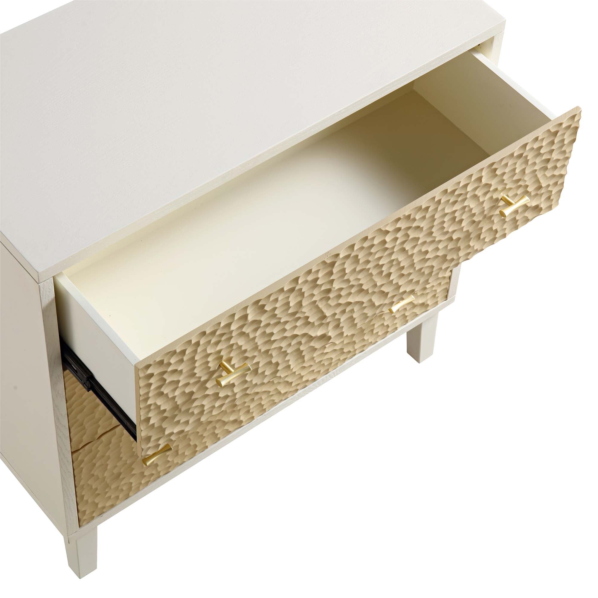 Bianca Chip Carved 3 Drawer Dresser, Sand Beige & Ivory Bianca Chip Carved 3 Drawer Dresser, Sand Beige & Ivory