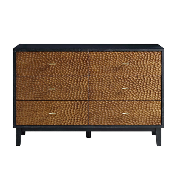 Bianca Chip Carved 6 Drawer Dresser, Antique Bronze & Black