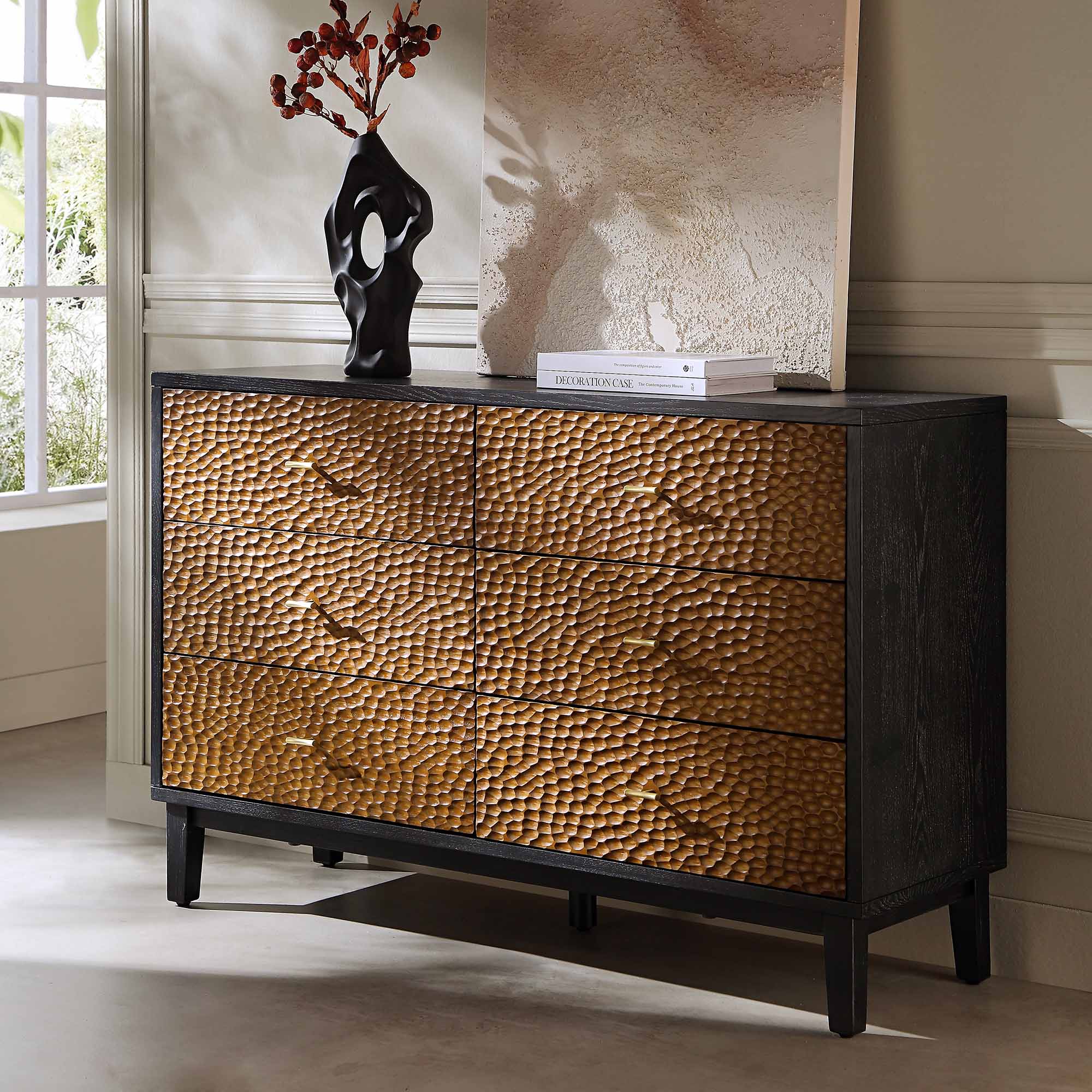 Bianca Chip Carved 6 Drawer Dresser, Antique Bronze & Black | daals.com Bianca Chip Carved 6 Drawer Dresser, Antique Bronze & Black | daals.com