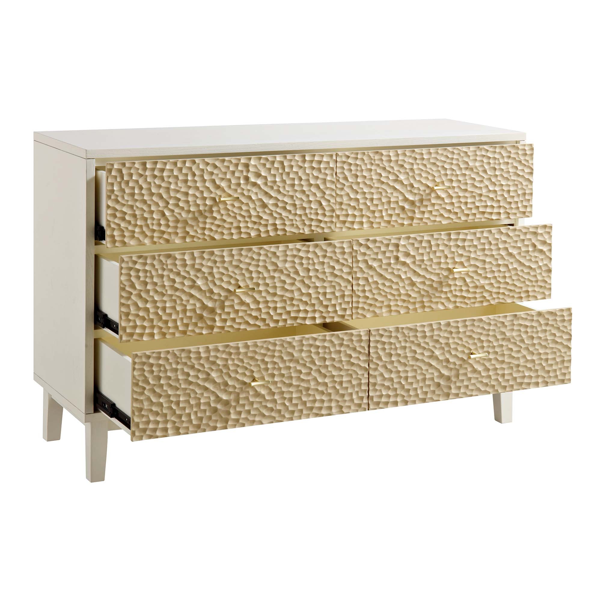 Bianca Chip Carved 6 Drawer Dresser, Sand Beige & Ivory - daals - Chest of Drawers Bianca Chip Carved 6 Drawer Dresser, Sand Beige & Ivory - daals - Chest of Drawers