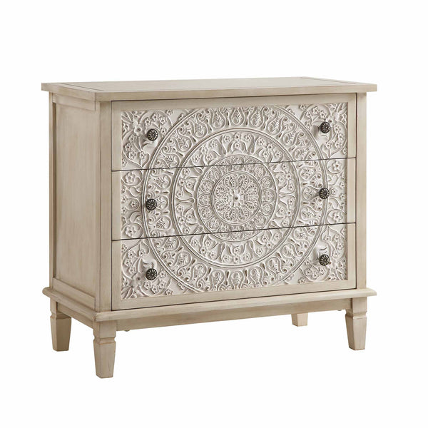 Chantilly Whitewashed Carved 3 Drawer Dresser