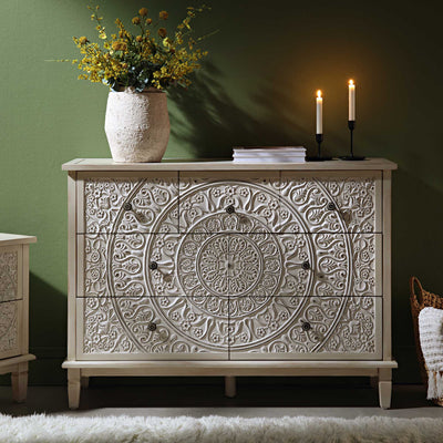 Chantilly Whitewashed Carved 3 over 4 Drawer Dresser
