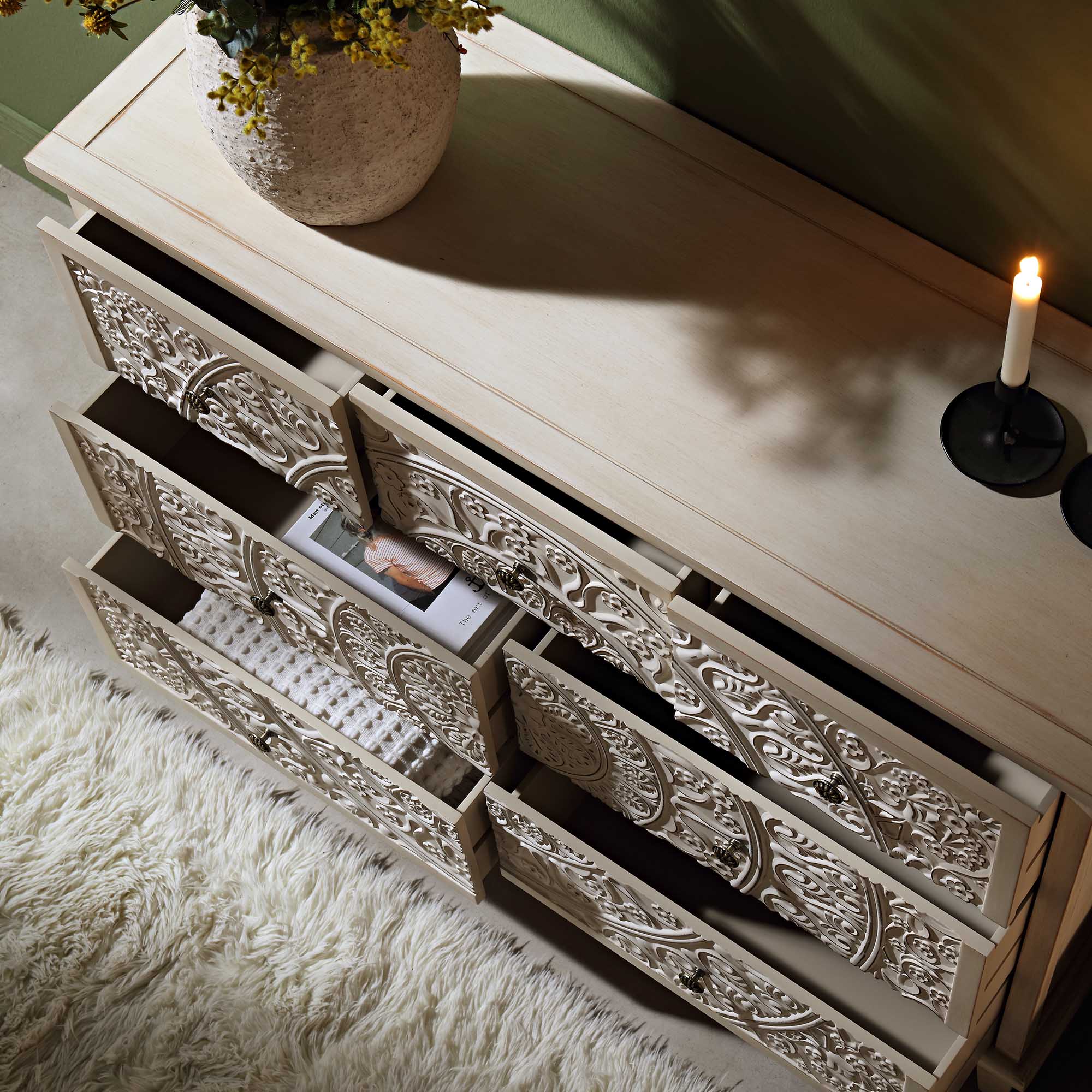 Chantilly Whitewashed Carved 3 over 4 Drawer Dresser - daals - Chest of Drawers Chantilly Whitewashed Carved 3 over 4 Drawer Dresser - daals - Chest of Drawers
