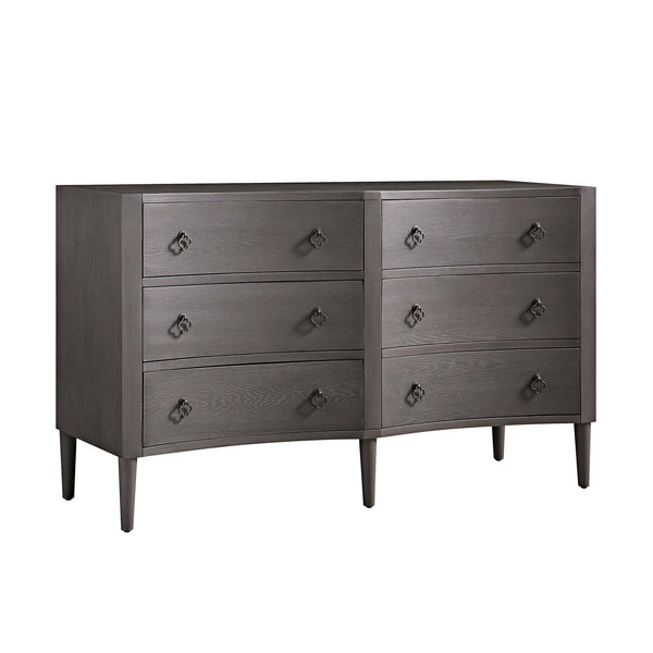 Thalia Concave Double Six Drawer Dresser, Silver Oak