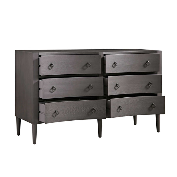 Thalia Concave Double Six Drawer Dresser, Silver Oak