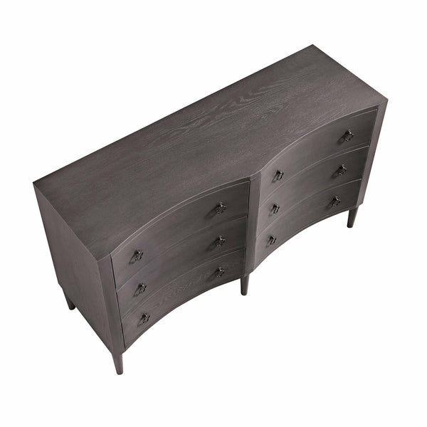 Thalia Concave Double Six Drawer Dresser, Silver Oak