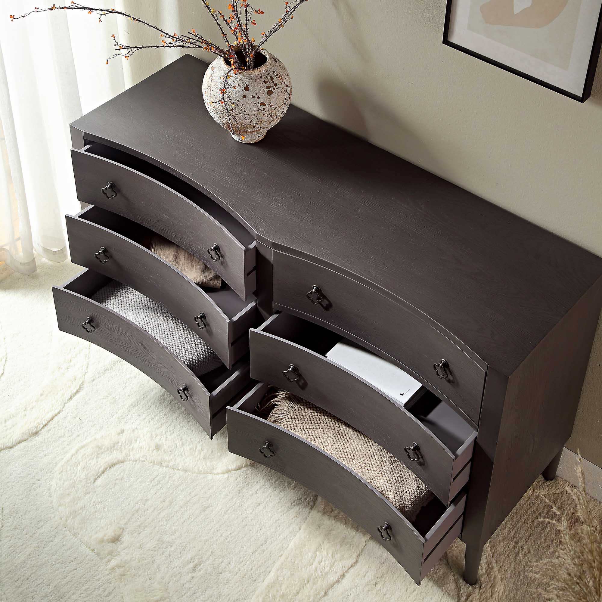 Thalia Concave Double Six Drawer Dresser, Silver Oak | daals.com Thalia Concave Double Six Drawer Dresser, Silver Oak | daals.com