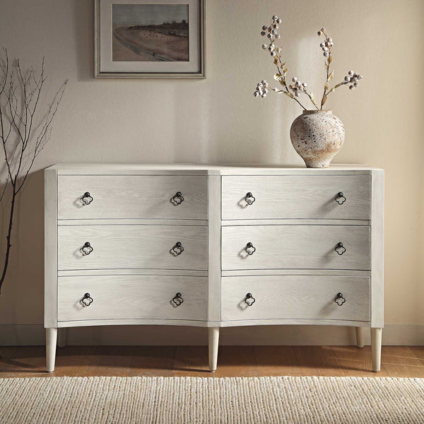 Thalia Concave Double Six Drawer Dresser, Washed White - daals