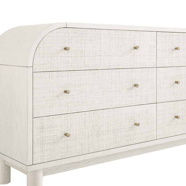 Maude 6 Drawer Dresser, Washed White Ash with Raffia