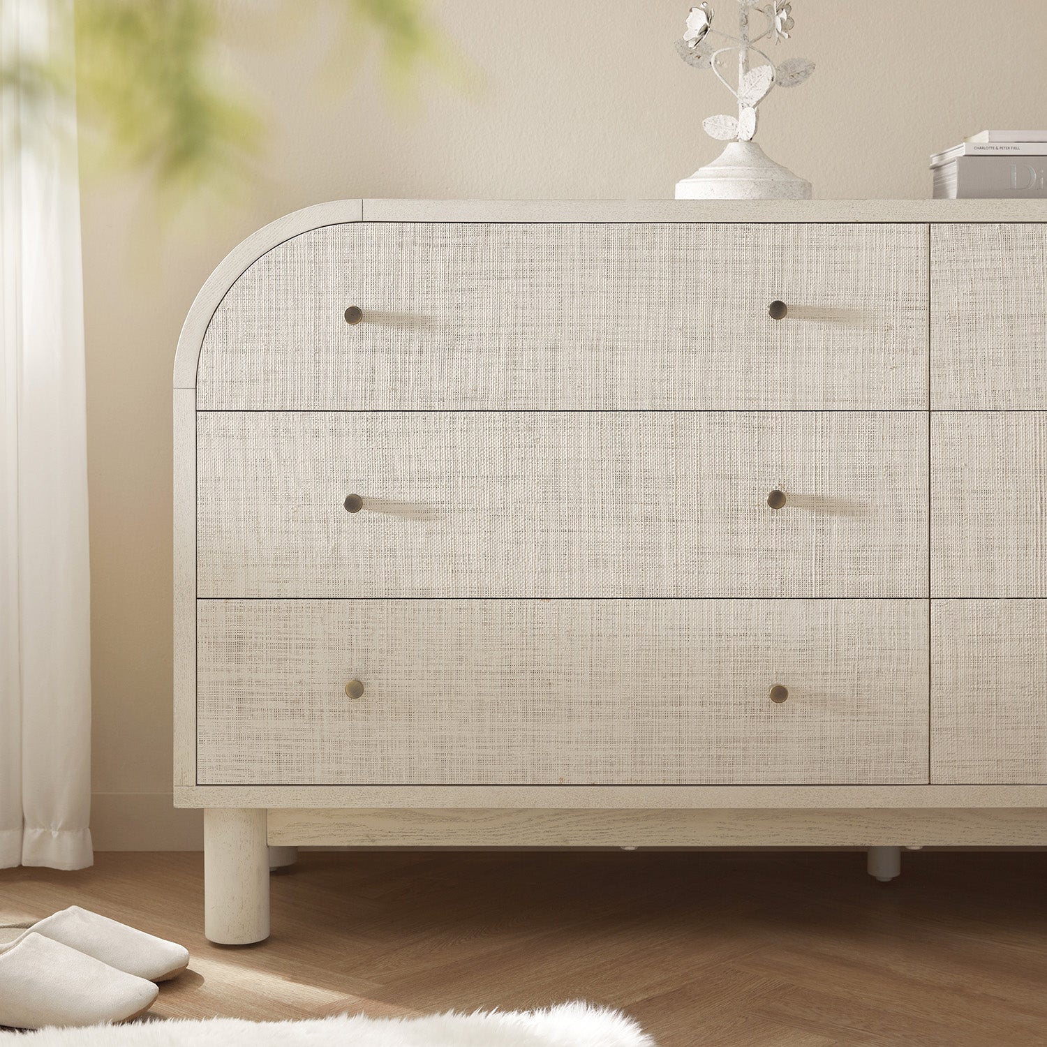 Maude 6 Drawer Dresser, Washed White Ash with Raffia