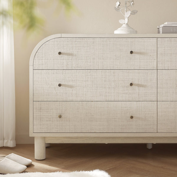 Maude 6 Drawer Dresser, Washed White Ash with Raffia