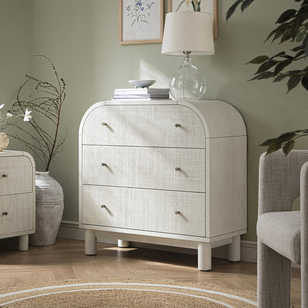 Maude 3 Drawer Dresser, Washed White Ash with Raffia | daals.com Maude 3 Drawer Dresser, Washed White Ash with Raffia | daals.com