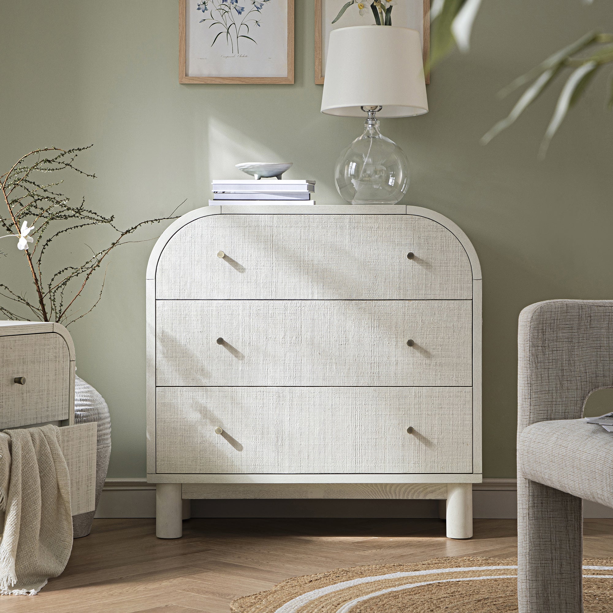 Maude 3 Drawer Dresser, Washed White Ash with Raffia Maude 3 Drawer Dresser, Washed White Ash with Raffia