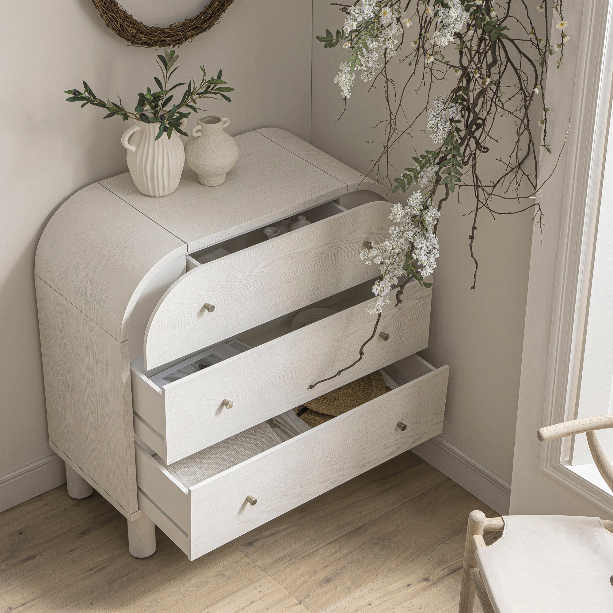Maude 3 Drawer Dresser, Washed White Ash - daals - Chest of Drawers Maude 3 Drawer Dresser, Washed White Ash - daals - Chest of Drawers