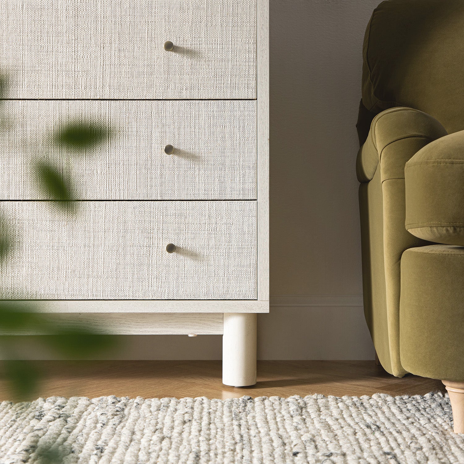 Maude Tall Dresser, Washed White Ash with Raffia