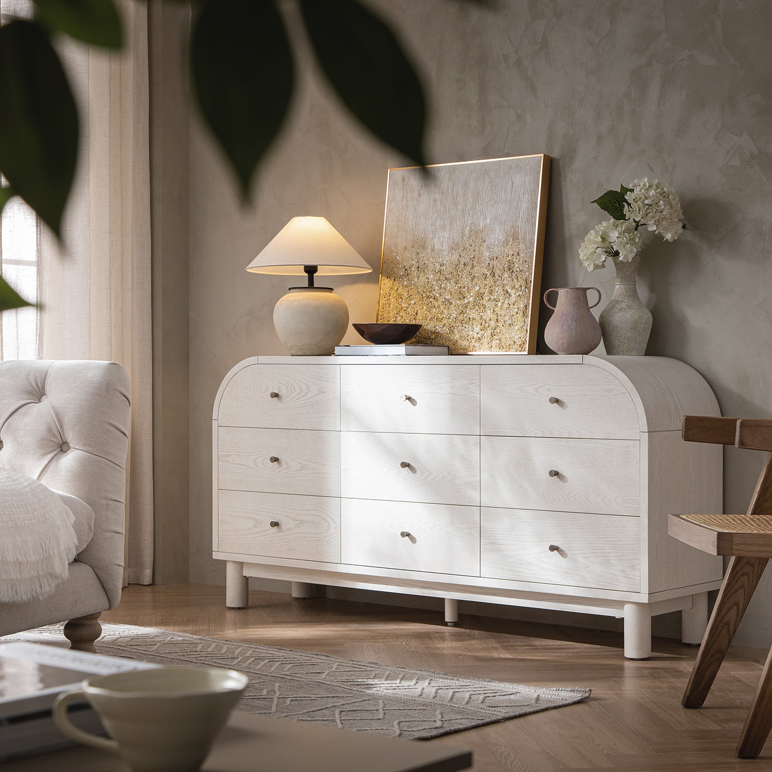 Maude 9 Drawer Dresser, Washed White Ash
