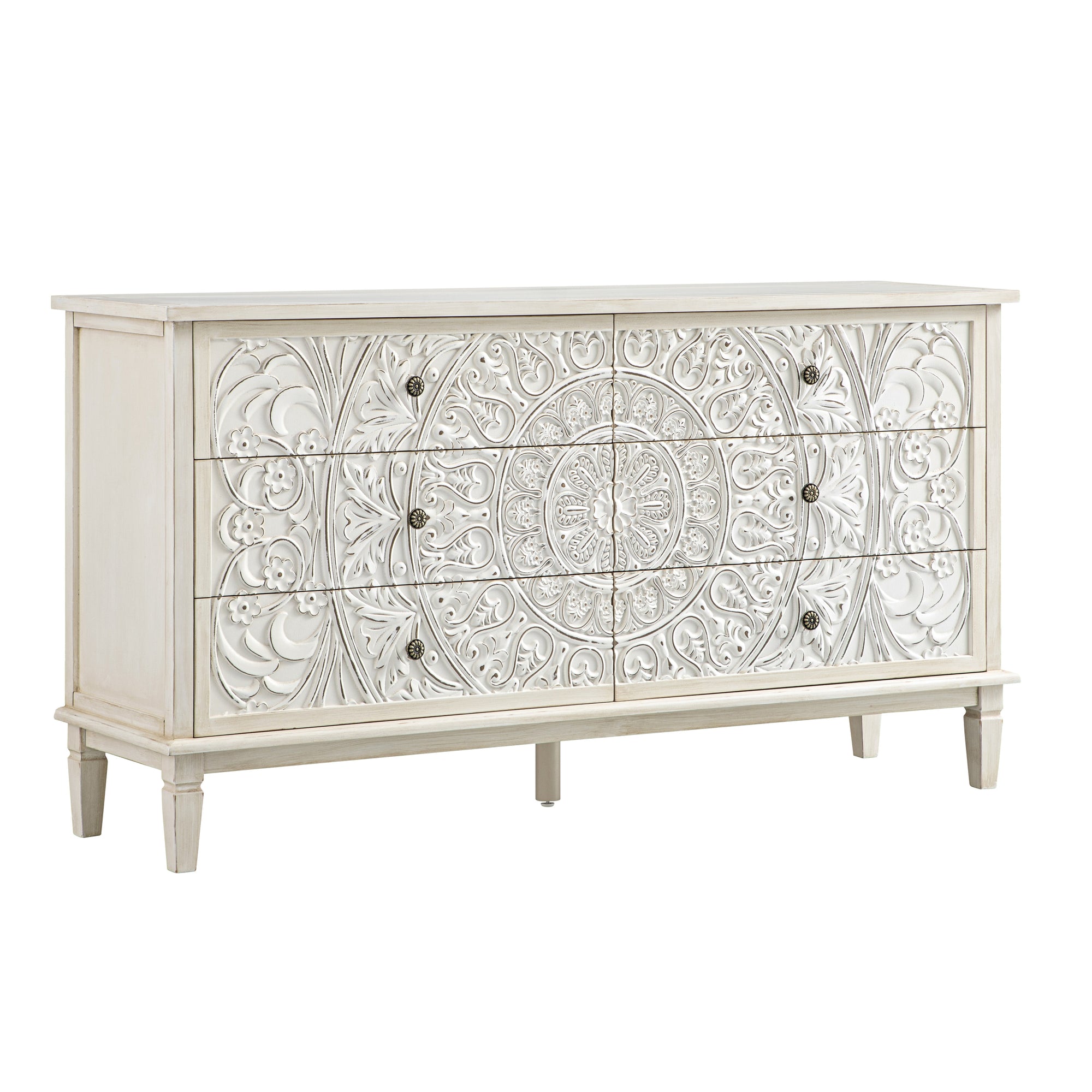 wow classic dresser Chantilly Whitewashed Carved Wide 6 Drawer Dresser